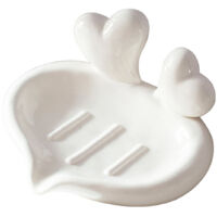 Boîte à savon céramique Ander Online Coeur à Coeur blanc avec système égouttage sans perçage