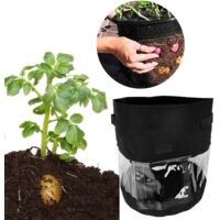 Sac de Culture avec Fenêtre Visuelle - Container de Plantation pour Fruits et légumes (Fraises, Pommes de terre, Oignons, Radis) Indoor/Outdoor - 30x35cm / 26L / 7 Gallons - Felt + PE - Noir