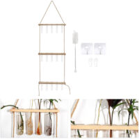 3-Tiered Wall Hanging Plant Terrarium - Station de Propagation à 3 Échelons avec 15 Tubes en Verre et Support Bois pour Suivi des Racines - Rangement Mural Économique