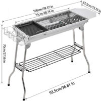 Barbecue Folding Charcoal Grill + Stainless Steel BBQ Portable Grilling Set + Super Large Capacity Grille Extensible + Multi-purpose frying and grilling + Folding Design Grill for Camping Beach Picnic