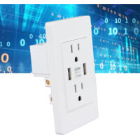 USB Wall Outlet - Chargeur mural USB Blanc 2 ports USB 5V 2100mA avec 2 prises AC pour salon