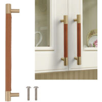 Poignée de porte de cabinet modèle 224MM - Brasure en cuir et cuivre doré - barre de traction élégante - Poignée moderne chic pour cabinet, porte et tiroir