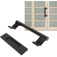 Poignée de porte coulissante double face noir 6mm en aluminium pour bibliothèque, wardrobe, maison - surface montée, kit 1 poignée + 1 chassis + 4 vis