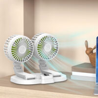 Ventilateur USB Double pour Voiture, Modèle Dual Heads Dashboard Fan - Blanc, ABS/PP/PC, 10W, Multispeeds, Silencieux, Portatif, RV/Truck/Office.