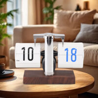 Horloge Flip Vintage 12H sur Batterie Automatique Digitale Mécanique pour Bureau en 304 Stainless Steel PVC Black Walnut Marron Blanc