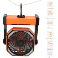 Ventilateur pour Camping avec LED 4 Vitesses 270° Pivot Grande Ventilation USB Rechargeable Batterie 20000mAh ABS Orange