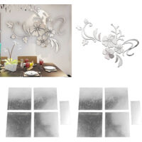 Décal Mur Mirror Acrylic 3D (2 Sets) - Décor mural innovant fleurs rattan pour salle de TV