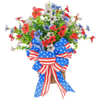 Décoration pour la porte Panier floral Independence Day et Guirlande patriotique July 4th Rouge Bleu Blanc Américain Grand Format