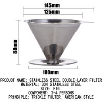Filtre Café Stainless Steel Cone Type Mesh 115mm Même Barista - Filtre Réutilisable pour Drip Tea Brew Funnel Kit Coffeeware Portable Camping