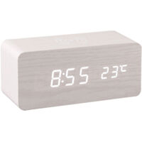 Réveil Électronique en Bois avec LED et Chargeur Sans Fil 10W