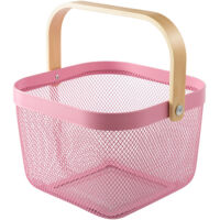 Storage Basket Craft - Panier Métal Acier Mesh Bois - Durable, Antirouille, Multifonction Kitchens and Bathroom Storage Basket