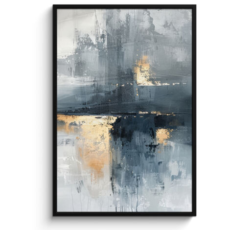 AFFICHE ENCADRÉE Art - Gris - Or - Abstrait Decoration Murale Peinture 80x120