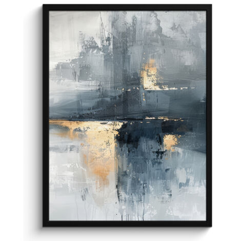 AFFICHE ENCADRÉE Art - Gris - Or - Abstrait Tableau Décoration Murale 60x80