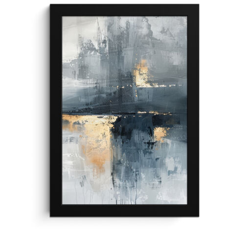 AFFICHE ENCADRÉE Art - Gris - Or - Abstrait Décoration Salon 20x30