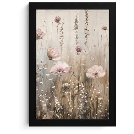 AFFICHE ENCADRÉE Fleurs - Rose - Moderne - Beige Décoration Salon 20x30