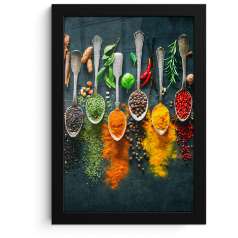 AFFICHE ENCADRÉE Herbes - Épices - Cuillères Décoration Salon 20x30