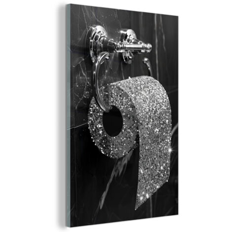 TABLEAU EN PLEXIGLAS WC - Papier hygiénique - Noir et blanc - Paillettes Décoration Chambre 40x60 (1/5)