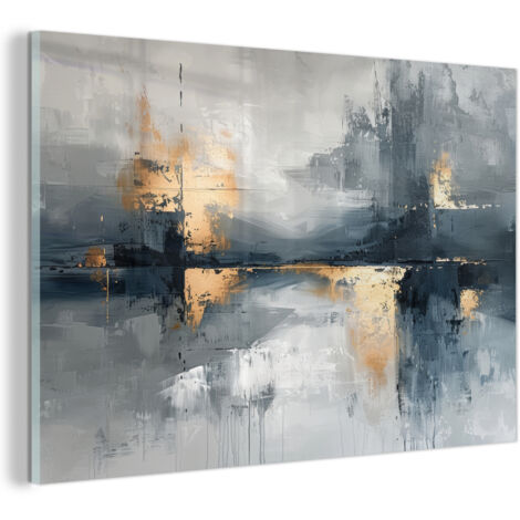 TABLEAU EN PLEXIGLAS Art - Gris - Or - Abstrait Décoration Murale 120x80