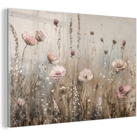 TABLEAU EN PLEXIGLAS Fleurs - Rose - Moderne - Beige Tableau Décoration Murale 60x40 (1/5)