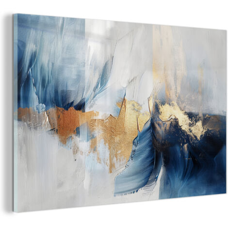 TABLEAU EN PLEXIGLAS Or - Bleu - Aquarelle - Art - Moderne Tableau Décoration Murale 60x40