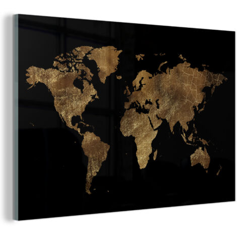 TABLEAU EN PLEXIGLAS Carte du monde - Or - Luxe - Terre - Noir Décoration Murale 120x80