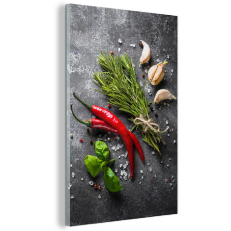 TABLEAU EN PLEXIGLAS Poivre - Herbes - Épices - Béton Décoration Chambre 40x60 (1/5)