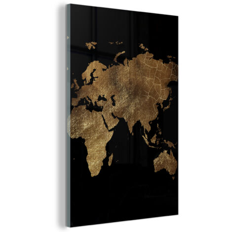 TABLEAU EN PLEXIGLAS Carte du monde - Or - Luxe - Terre - Noir Décoration Chambre 40x60