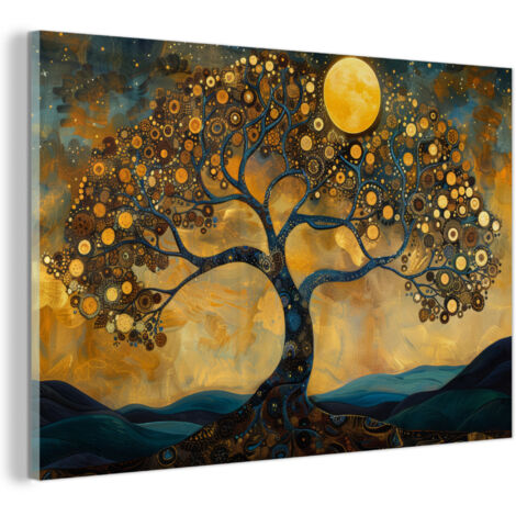 TABLEAU EN PLEXIGLAS Arbre - Lune - Fleurs - Or - Art Décoration Salon 90x60 (1/5)