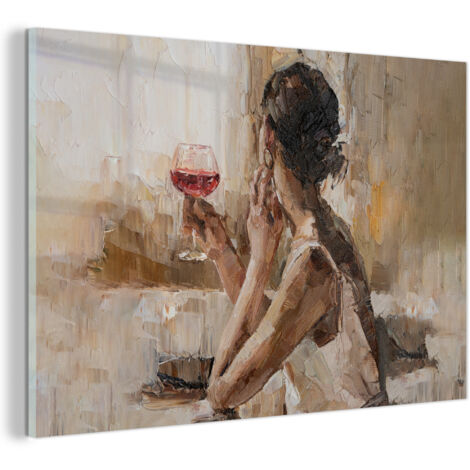 TABLEAU EN PLEXIGLAS Peinture à l'huile - Femme - Vin Tableau Décoration Murale 60x40 (1/5)