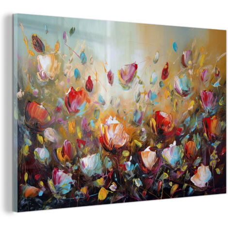 TABLEAU EN PLEXIGLAS Fleurs - Art - Nature - Peinture à l'huile Décoration Salon 90x60 (1/5)