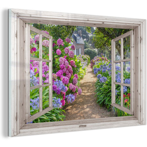 TABLEAU EN PLEXIGLAS Hortensia - Transparent - Fleurs - Été - Mauve - Chemin Décoration Salon 90x60
