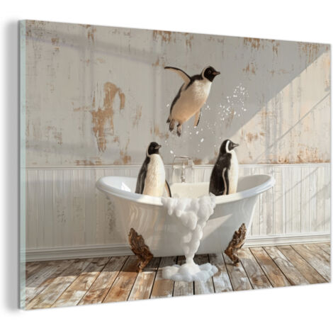 TABLEAU EN PLEXIGLAS Vintage - Pingouin - Baignoire - Mousse Tableau Décoration Murale 60x40 (1/5)
