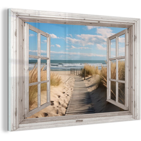 TABLEAU EN PLEXIGLAS Fenêtre - Mer - Côte - Nature - vue - Plage - Mer des Wadden Décoration Salon 90x60