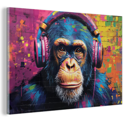 TABLEAU EN PLEXIGLAS Graffiti - Chimpanzé - Street art - Casque audio - Singe Tableau Décoration Murale 60x40 (1/5)