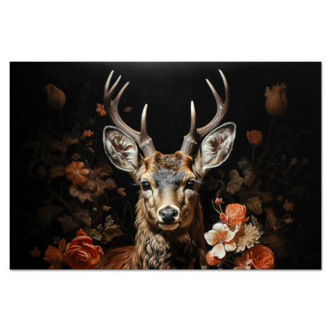 CRÉDENCE DE CUISINE Cerf - Animal - Fleurs - Nature - Botanique 60x40 (1/5)
