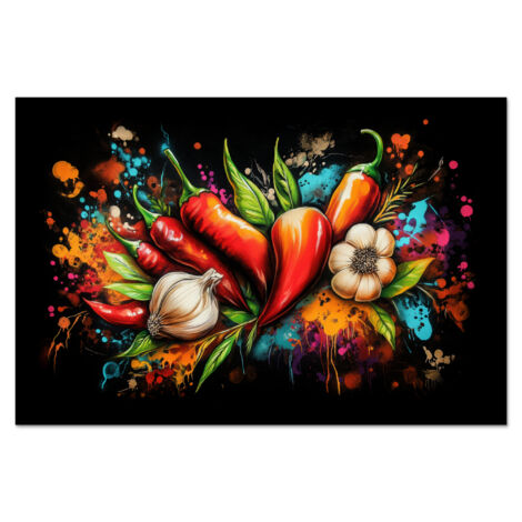 CRÉDENCE DE CUISINE Légume - Poivre - Ail - Graffiti - Peinture - Coloré 70x50