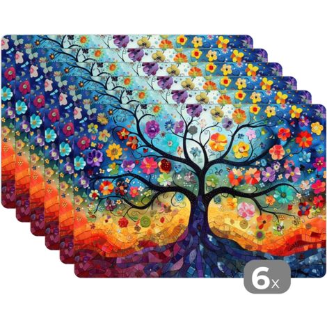 SETS DE TABLE Arbre - coloré - fleurs - art - abstrait Lot de 6 Résistants à la à l'eau 45x30 (1/5)