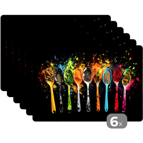 SETS DE TABLE Cuillères - Épices - Moderne - Graffiti - Peinture - Coloré Lot de 6 Faciles à nettoyer 45x30 (1/5)
