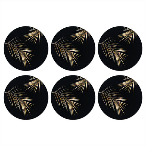 POSAVASOS Feuilles - Plantes - Or - Noir - Luxe Lot de 6 10x10 (1/5)