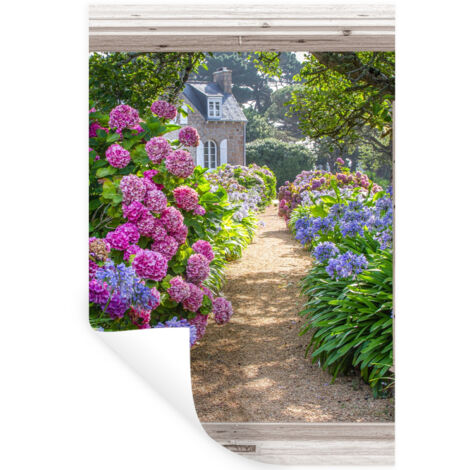 STICKER MURAL Hortensia - Transparent - Fleurs - Été - Mauve - Chemin 40x60 cm