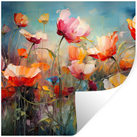 STICKER MURAL Fleurs - Aquarelle - Art - Botanique - Nature 50x50 cm (1/5)
