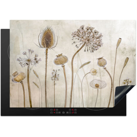 PROTECTION PLAQUE INDUCTION Fleurs - Aquarelle - Nature morte - Marron - Vintage Cuisine Accessoire 75x52 cm