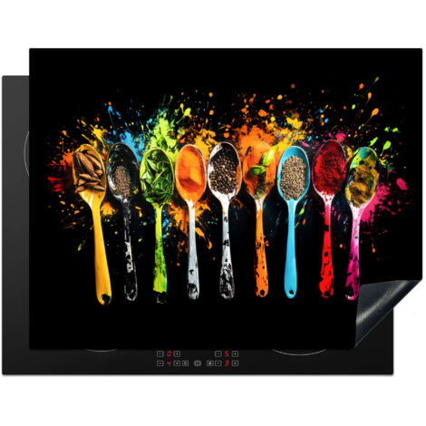 PROTECTION PLAQUE INDUCTION Cuillères - Épices - Moderne - Graffiti - Peinture - Coloré Couvre Plaque De Cuisson 77x59 cm