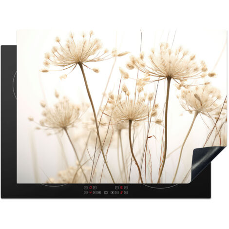 PROTECTION PLAQUE INDUCTION Fleurs - Blanc - Lumière du soleil Cuisine Accessoire 70x52 cm