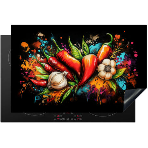 PROTECTION PLAQUE INDUCTION Légume - Poivre - Ail - Graffiti - Peinture - Coloré Couvre Plaque De Cuisson 81.6x52.7 cm
