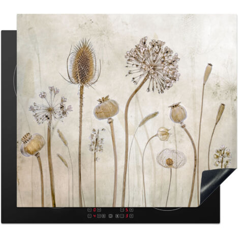 PROTECTION PLAQUE INDUCTION Fleurs - Aquarelle - Nature morte - Marron - Vintage Plaque de Deco Cuisine 60x52 cm