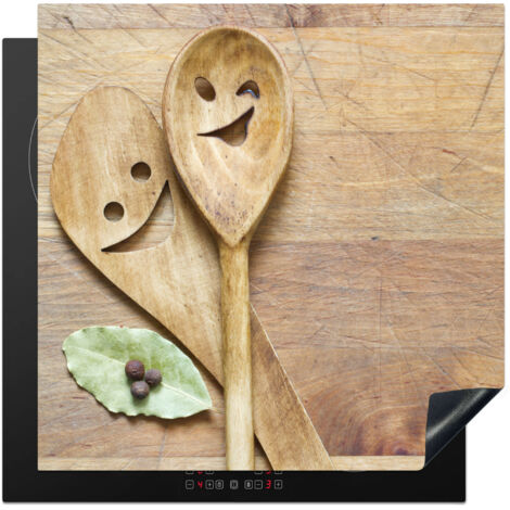 PROTECTION PLAQUE INDUCTION Bois - Cuillères - Marron - Smiley Couvre Plaque De Cuisson 78x78 cm