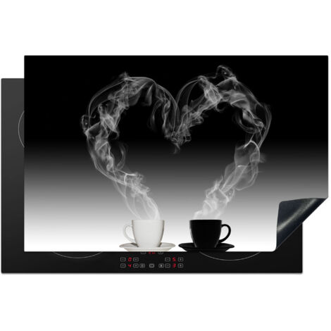 PROTECTION PLAQUE INDUCTION Café - Coeur - Noir et blanc - Tasses Tapis Pour Induction 80x52.2 cm