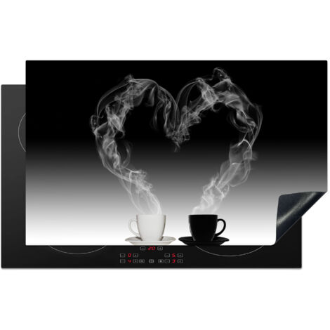 PROTECTION PLAQUE INDUCTION Café - Coeur - Noir et blanc - Tasses Cuisine Accessoire 85x52 cm