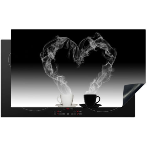 PROTECTION PLAQUE INDUCTION Café - Coeur - Noir et blanc - Tasses Tapis Pour Induction 91.2x52 cm